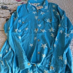 DAVI & DANI Blue Star Print Button-Down Shirt